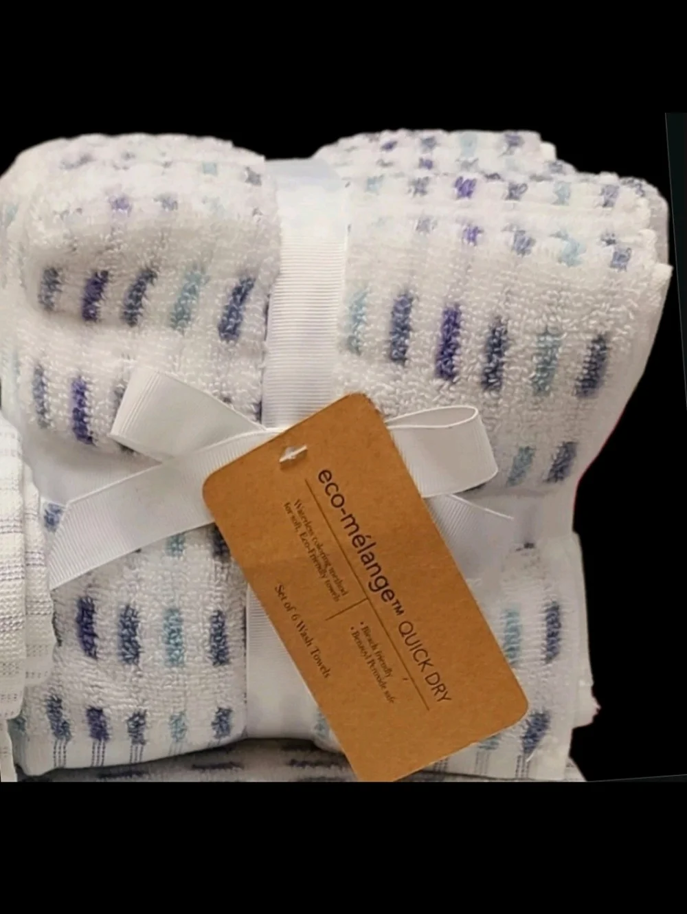 10pc ECO Melange 2 Bath 2 Hand 6 Washcloth Towel Set Purple Blue Ombre Check NEW